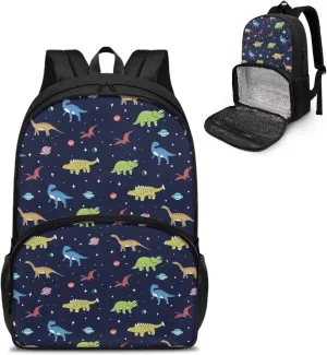 Rnyleeg Insulated Cooler Backpack Lunch Box Laptop Backpack School Backpack Lunch Box Book Bag Casual Daypack Kids School Bags for Boys Kids Cartoon Dinosaur Pattern