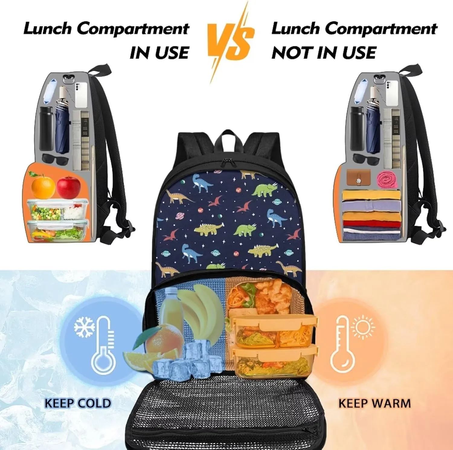 Rnyleeg Insulated Cooler Backpack Lunch Box Laptop Backpack School Backpack Lunch Box Book Bag Casual Daypack Kids School Bags for Boys Kids Cartoon Dinosaur Pattern