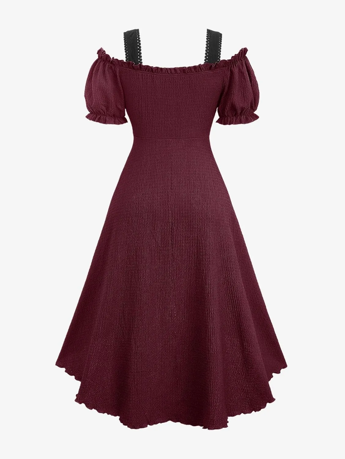 ROSE GAL Rosegal Women Plus Size Steampunk Renaissance Costume Dress Cold Shoulder Ruffles Lace-up High Low Dress