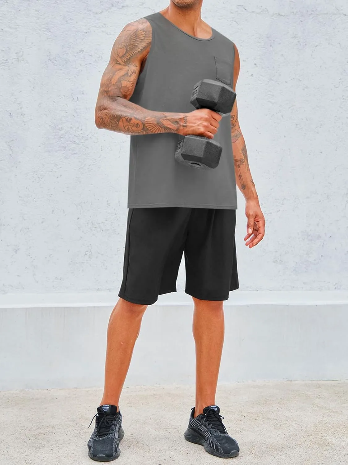 Runcati Men's Sleeveless Tank Tops Crewneck Workout Gym Cotton Muscle Pocket T Shirt