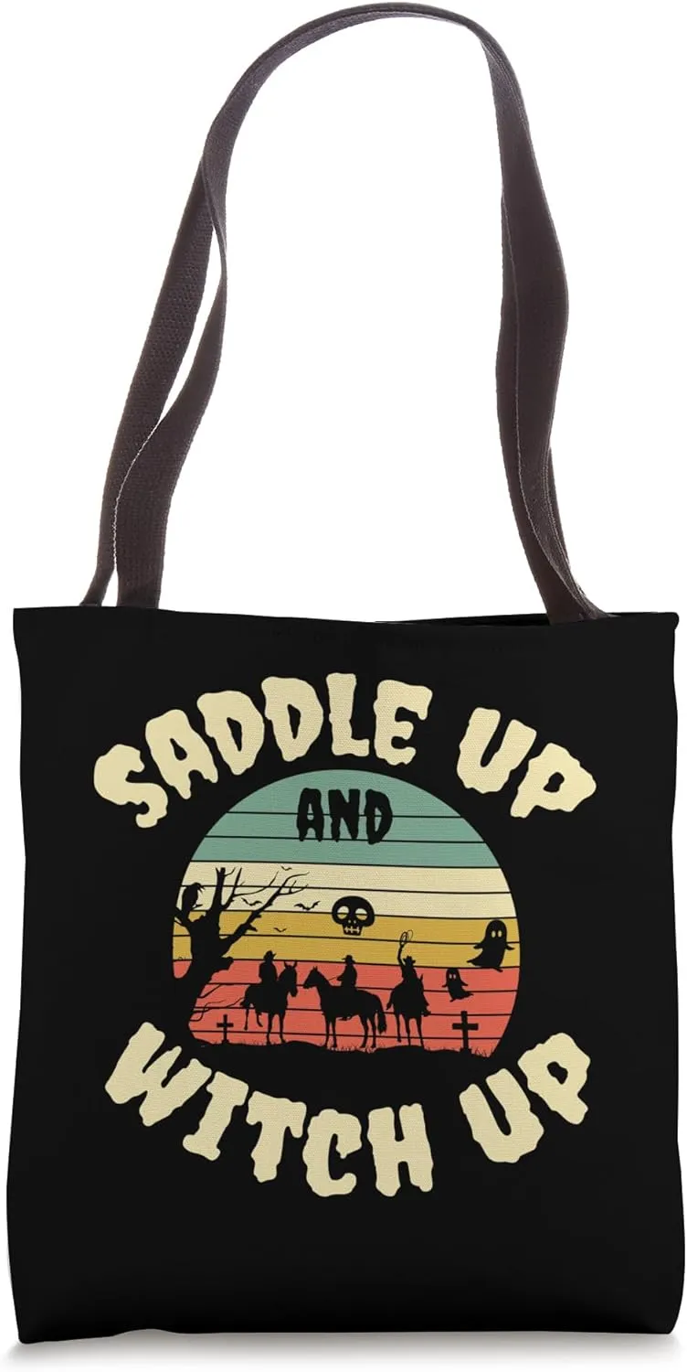 Saddle Up Witch Up Halloween Rodeo Rider Horse Tote Bag