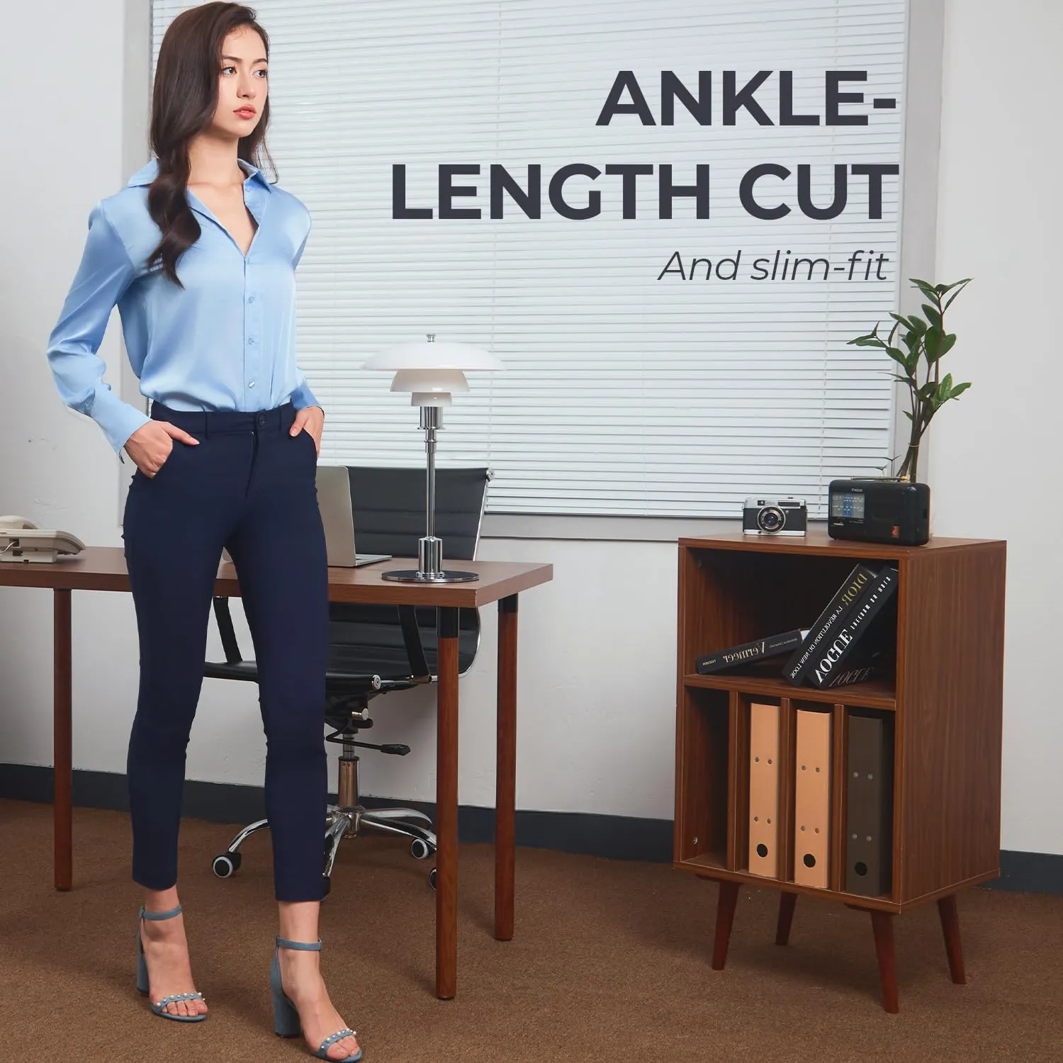 SANDY & SID Cropped Pants for Women Petite Small Size Mid Waist Slim Fit Work Pants Stretch Trousers Slack Casual Office Wear