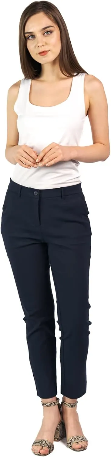 SANDY & SID Cropped Pants for Women Petite Small Size Mid Waist Slim Fit Work Pants Stretch Trousers Slack Casual Office Wear