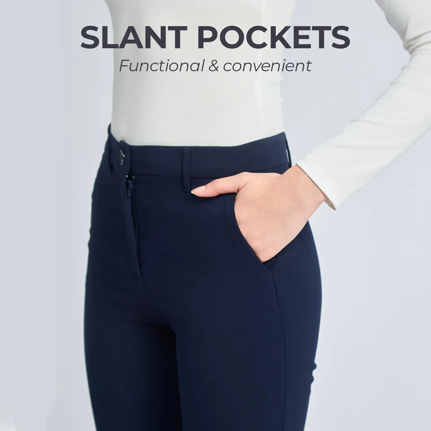 SANDY & SID Cropped Pants for Women Petite Small Size Mid Waist Slim Fit Work Pants Stretch Trousers Slack Casual Office Wear