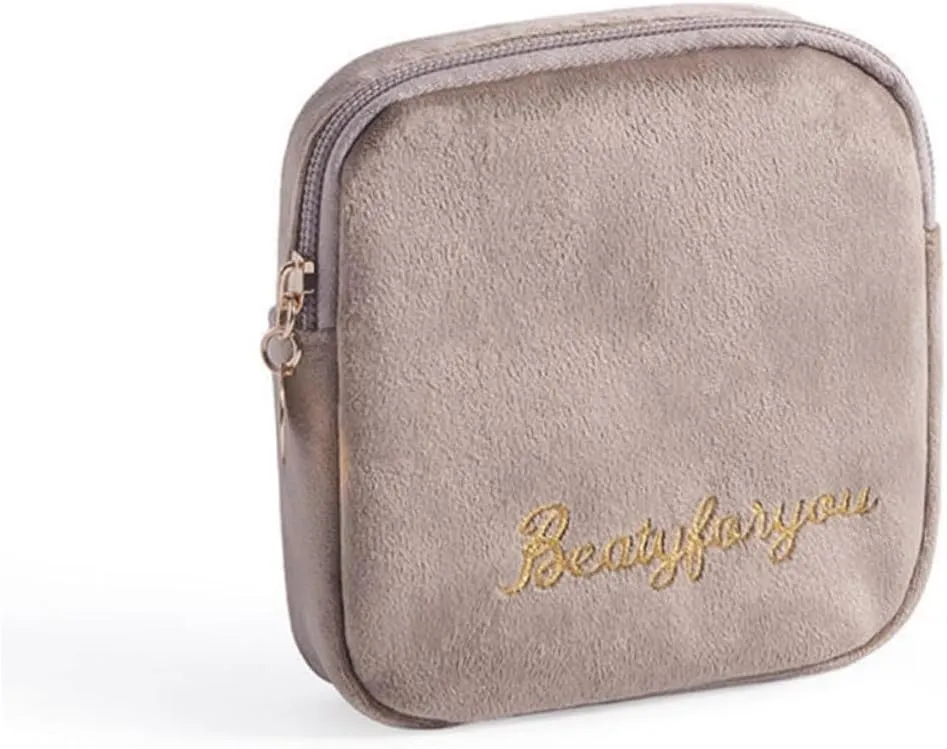 Sanitary Towel Storage Pouch Zipper Compact Diaper Pouch Outdoor Napkin Bag Little Wallet Diaper Bag for Women Girls Travel Card Holder Khaki
