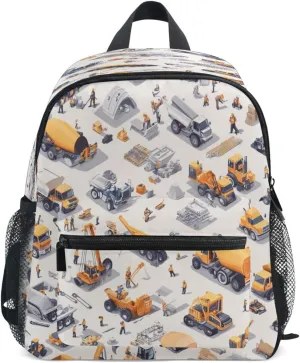 School Kid Backpack Kids Teens Boys Waterproof Diaper Bag Backpack with Chest Strap Construction Scene Dam Construction Bulldozer