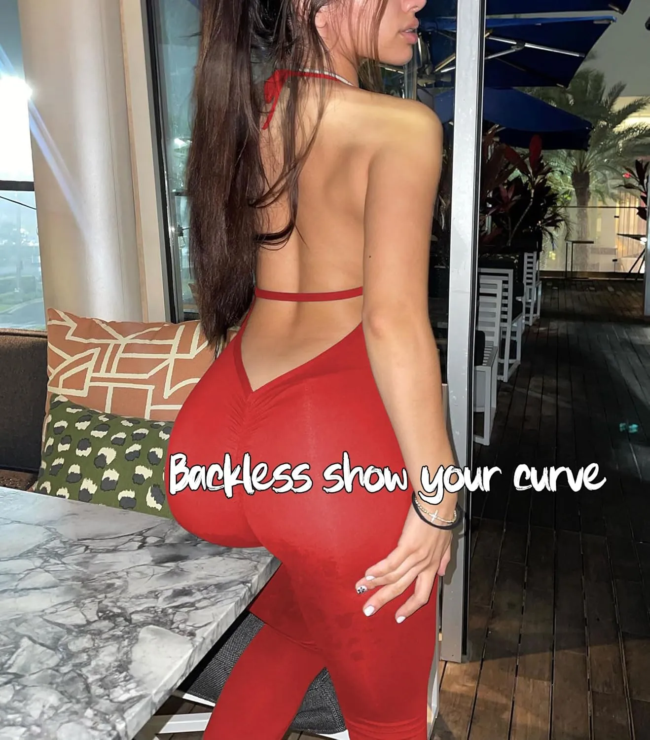 Sexy Jumpsuits for Women V Neck Scrunch Butt Rompers Halter Tie Gym Workout One Piece outfit Bodysuits