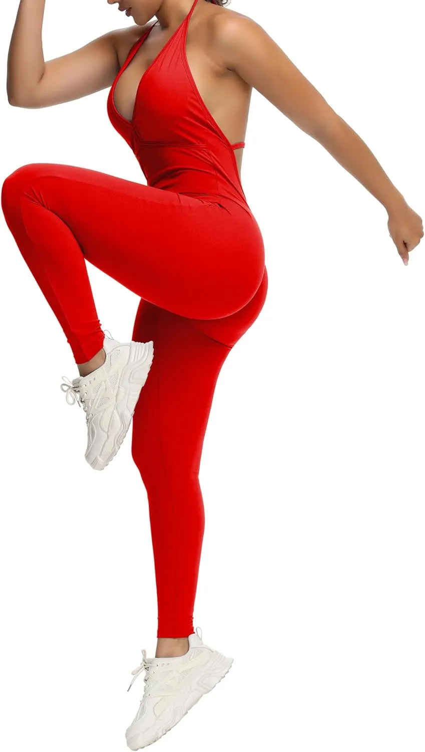Sexy Jumpsuits for Women V Neck Scrunch Butt Rompers Halter Tie Gym Workout One Piece outfit Bodysuits