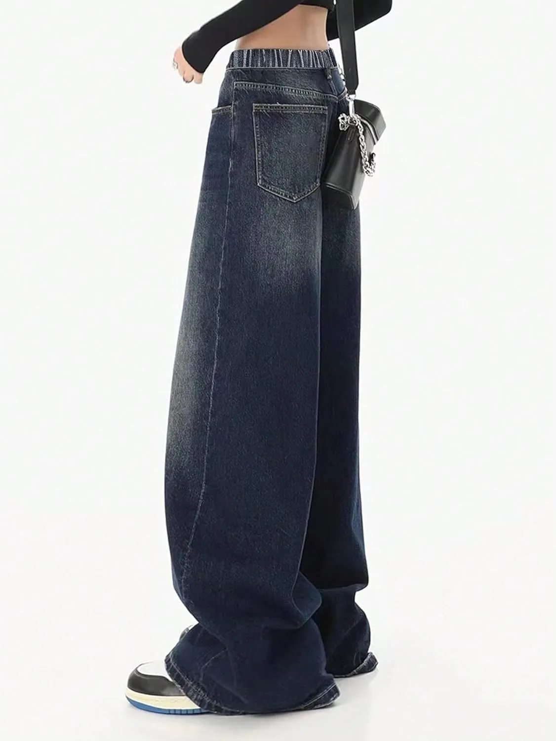 SHENHE Girl's Baggy Jeans Wide Leg Low Rise Y2k Elastic Waist Loose Jeans Denim Pants