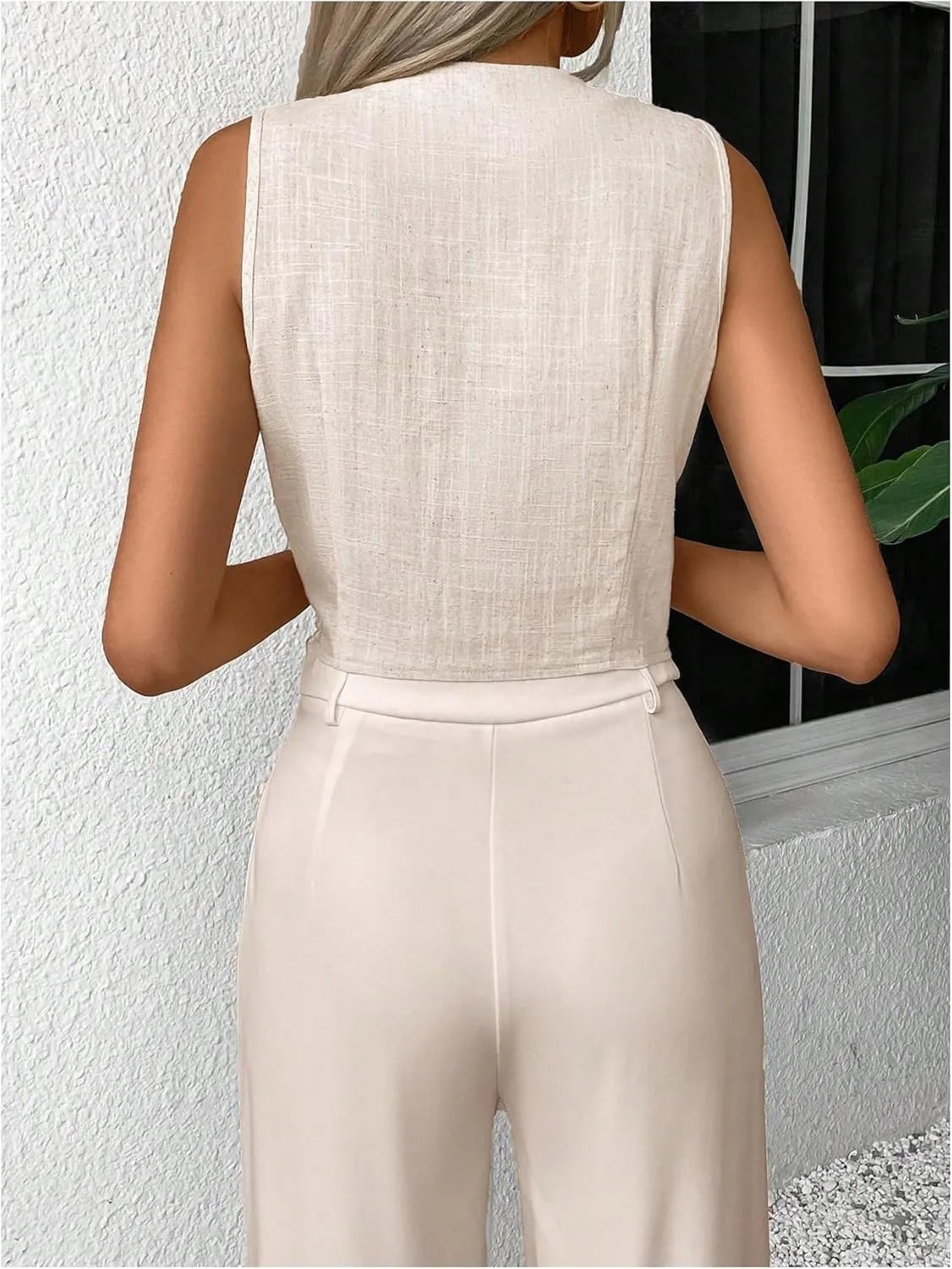 SHENHE Women's Sleeveless Button Down Vest Asymmetrical Linen Waistcoat Work Office Vest Tops