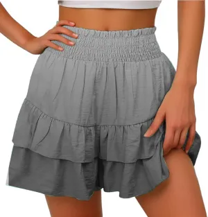 Shorts for Women Trendy Summer High Waisted Ruffle Tiered Skirt Skorts Dressy Casual Cute Flowy Beach Vacation Shorts