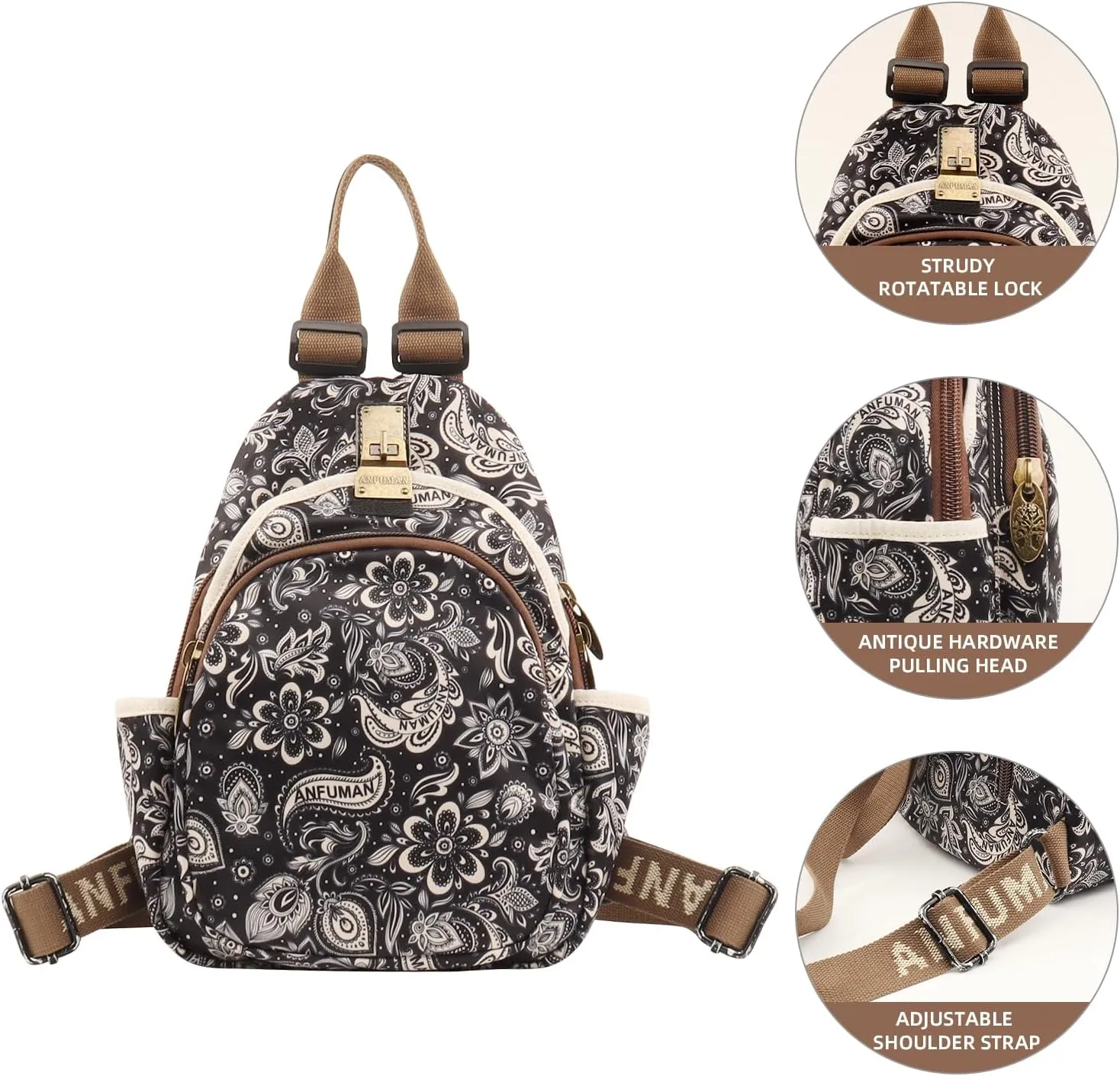 Small Backpacks Purse for Women Mini Waterproof Colorful Print Leisure Travel Bags (Black Flower)