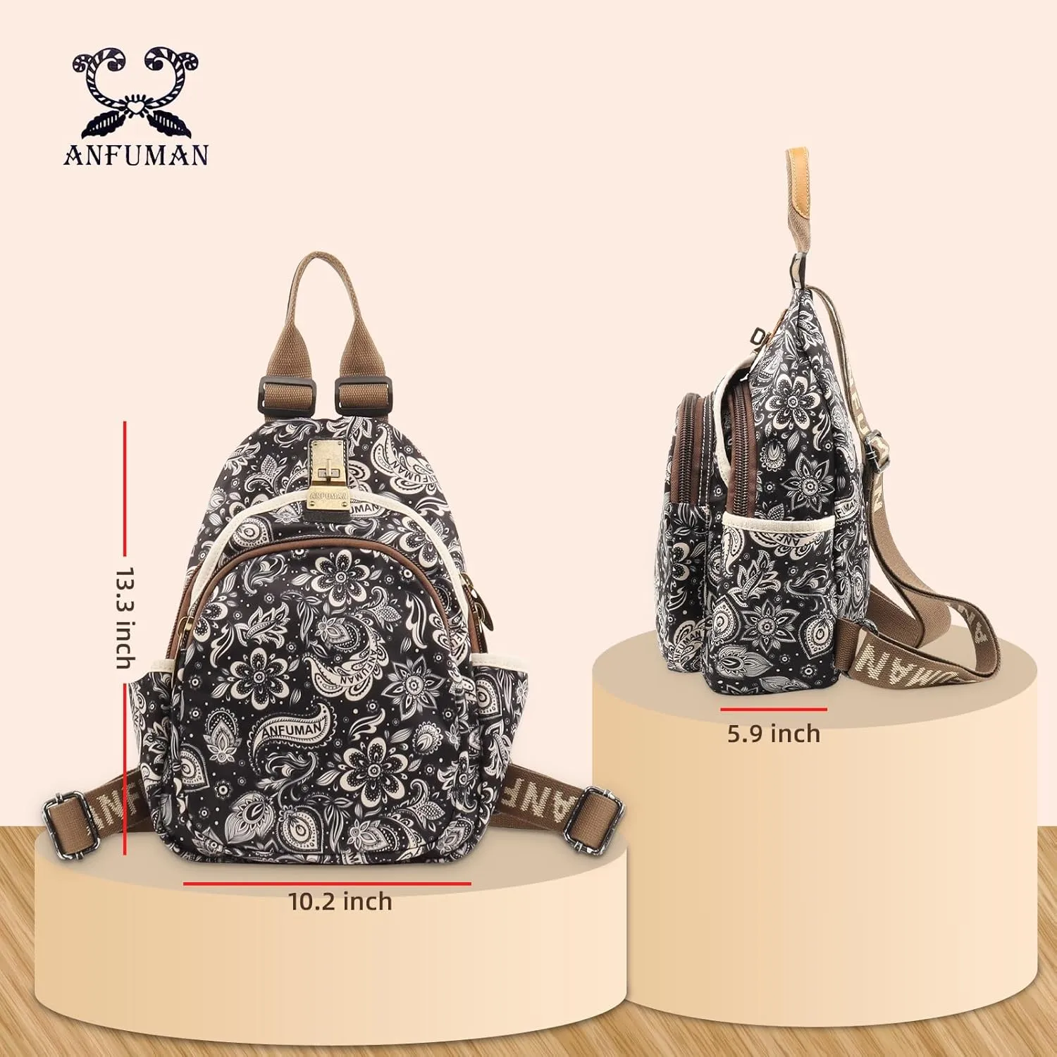 Small Backpacks Purse for Women Mini Waterproof Colorful Print Leisure Travel Bags (Black Flower)