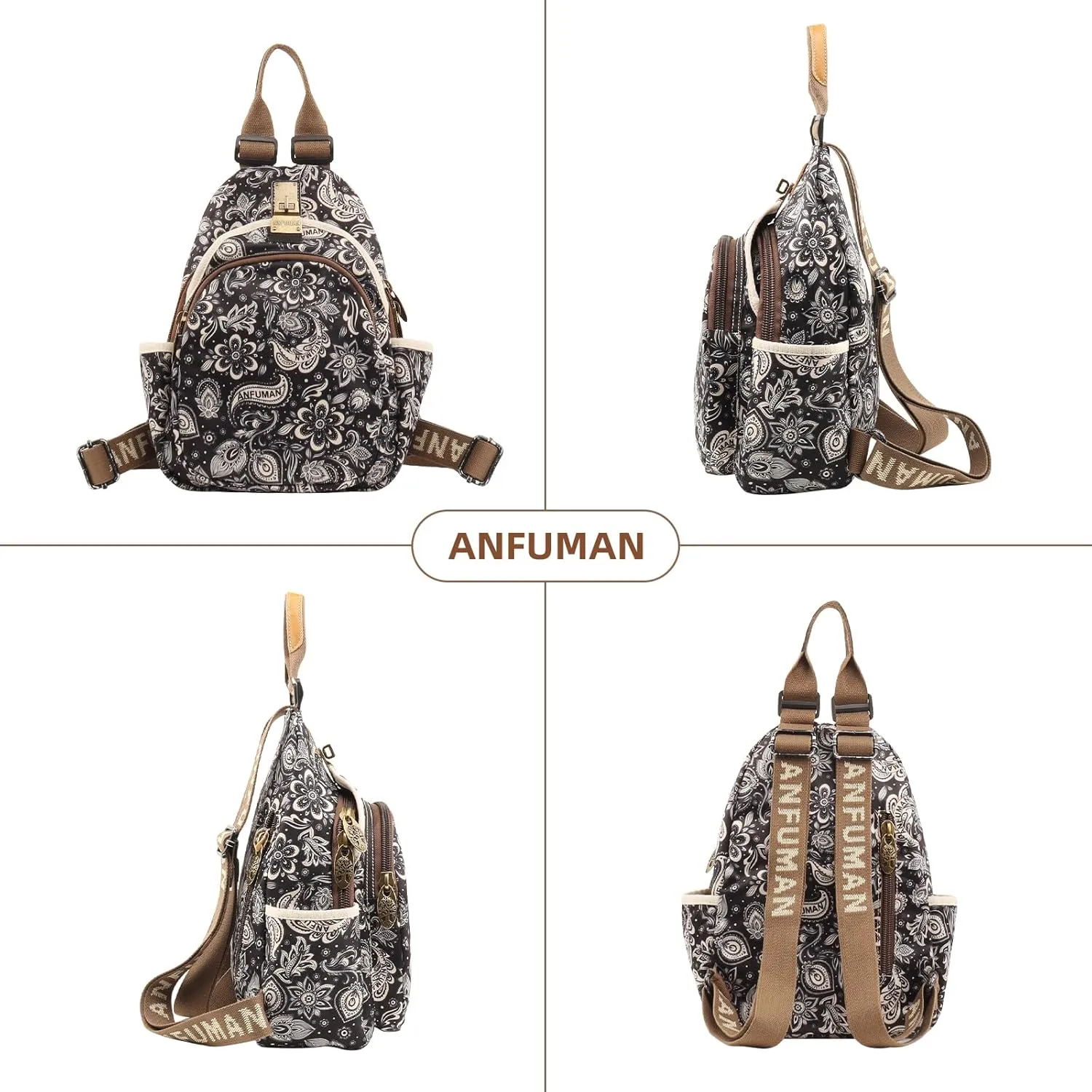 Small Backpacks Purse for Women Mini Waterproof Colorful Print Leisure Travel Bags (Black Flower)