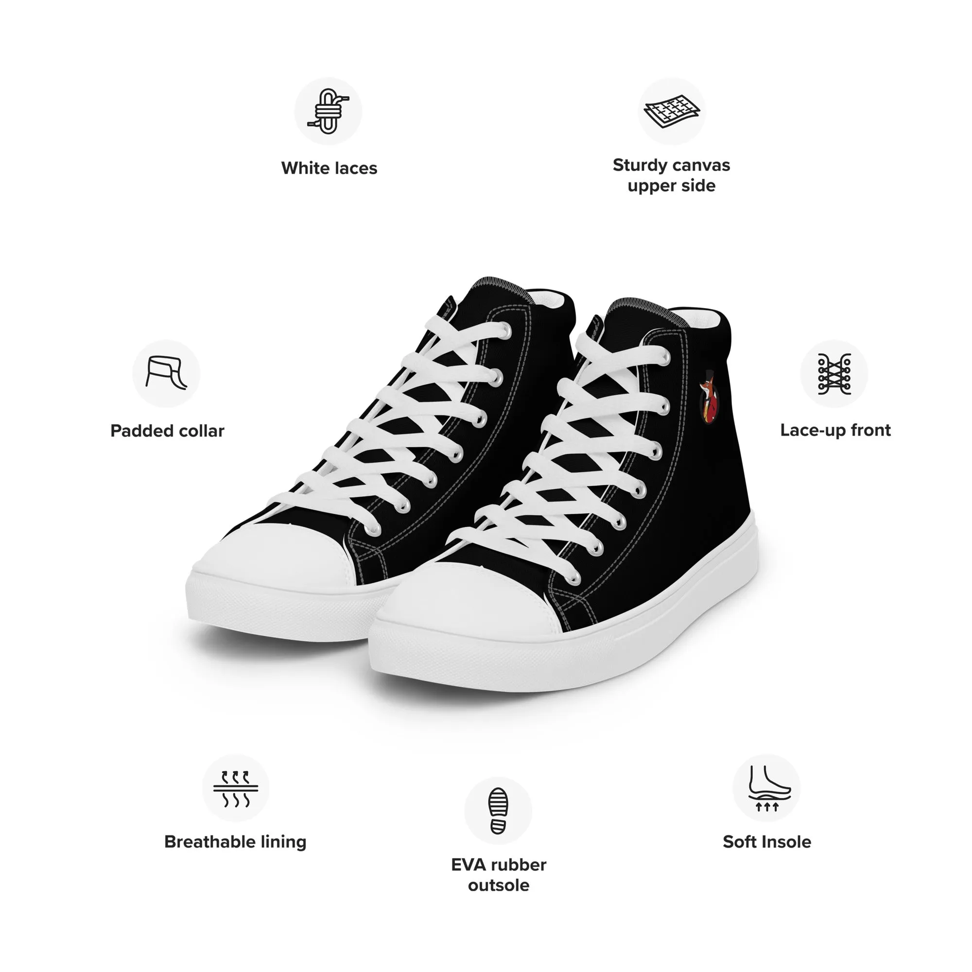 Snooty Fox Art Women’s High Top Canvas Shoes - Snooty Fox Logo Black