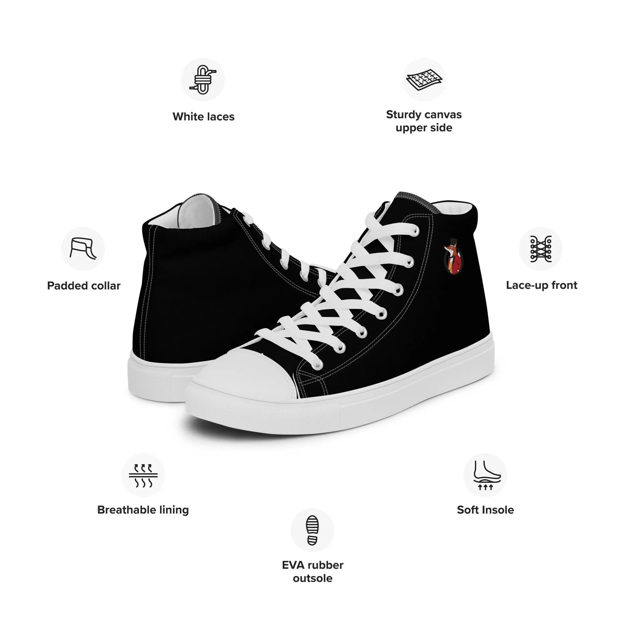 Snooty Fox Art Women’s High Top Canvas Shoes - Snooty Fox Logo Black