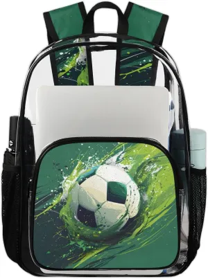 Soccer Heavy Duty Clear Backpack Football Tie Dye Large See Through Backpacks PVC Transparent Backpack Clear Bag for Women Men Security Stadium Work Travel Events Concert