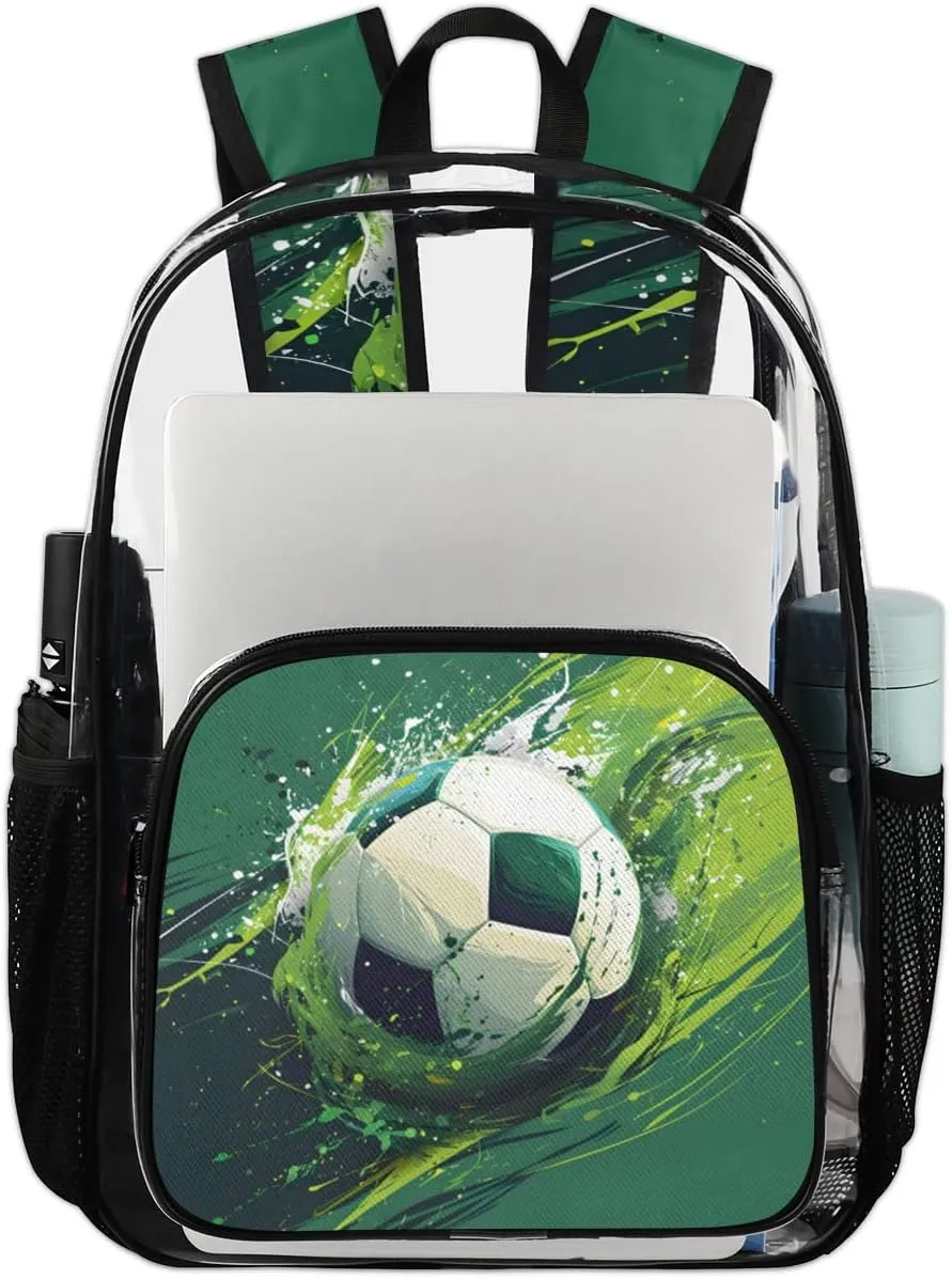 Soccer Heavy Duty Clear Backpack Football Tie Dye Large See Through Backpacks PVC Transparent Backpack Clear Bag for Women Men Security Stadium Work Travel Events Concert
