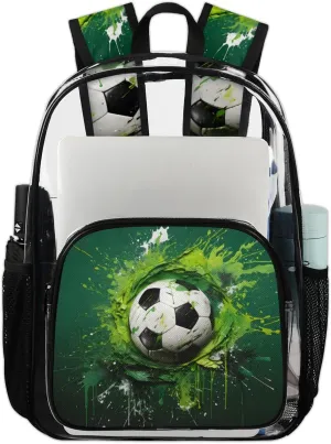 Soccer Heavy Duty Clear Backpack Tie Dye Soccer Large See Through Backpacks PVC Transparent Backpack Clear Bag for Women Men Security Stadium Work Travel Events Concert