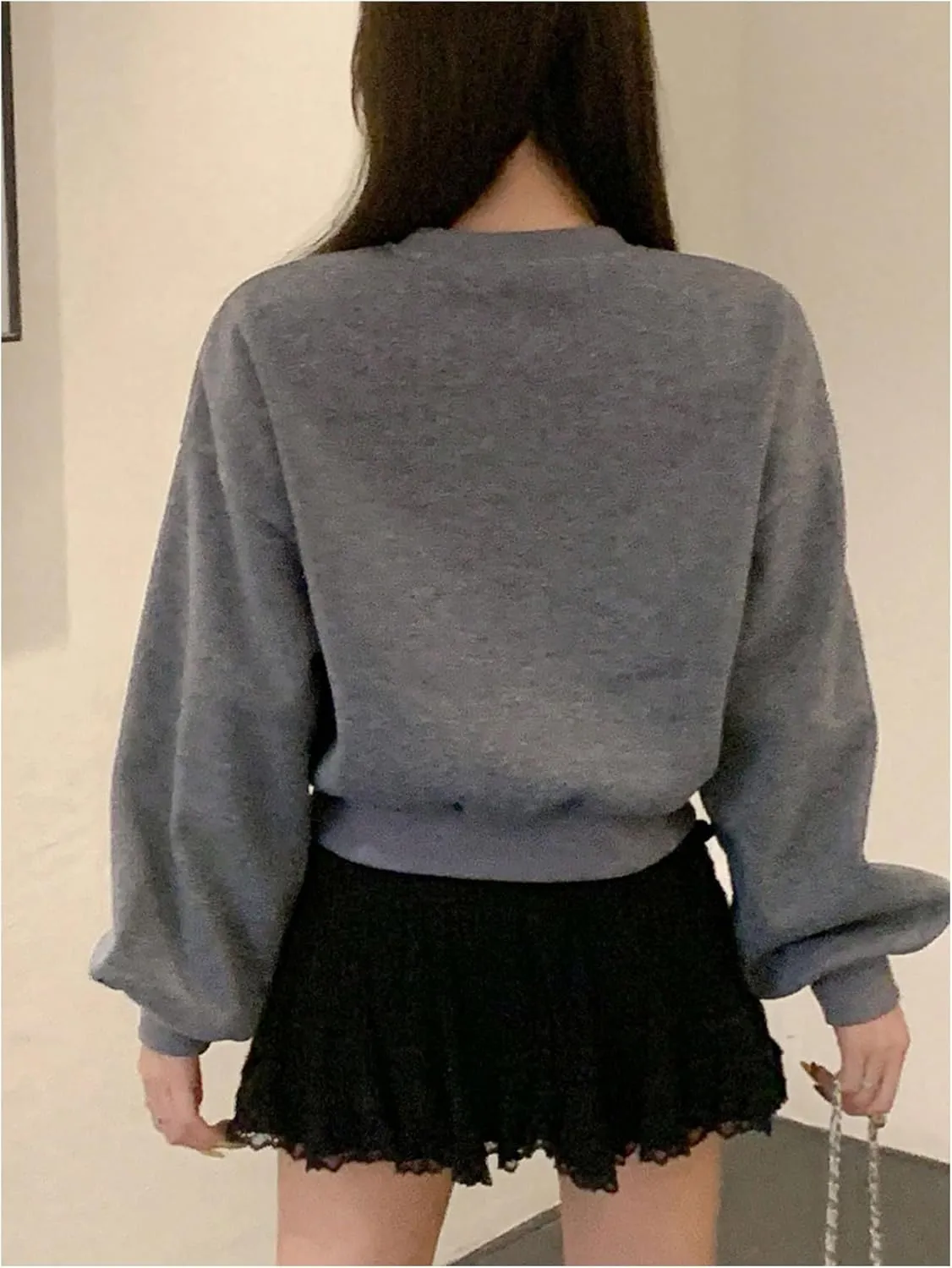 SOLY HUX Women's Y2k Bow Cropped Sweatshirt Crewneck Long Sleeve Oversized Pullover Tops