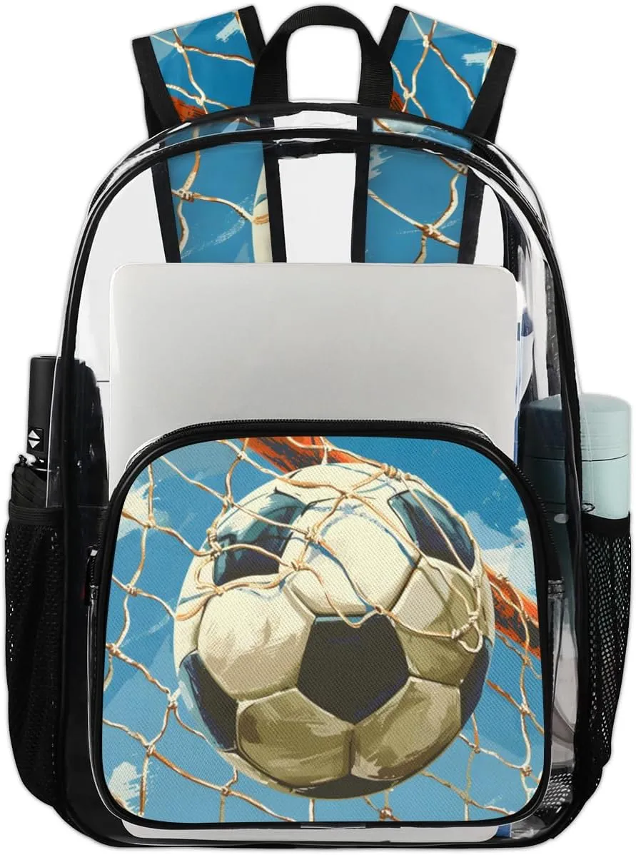 Sport Soccer Heavy Duty Clear Backpack Sport Football Large See Through Backpacks PVC Transparent Backpack Clear Bag for Women Men Security Stadium Work Travel Events Concert