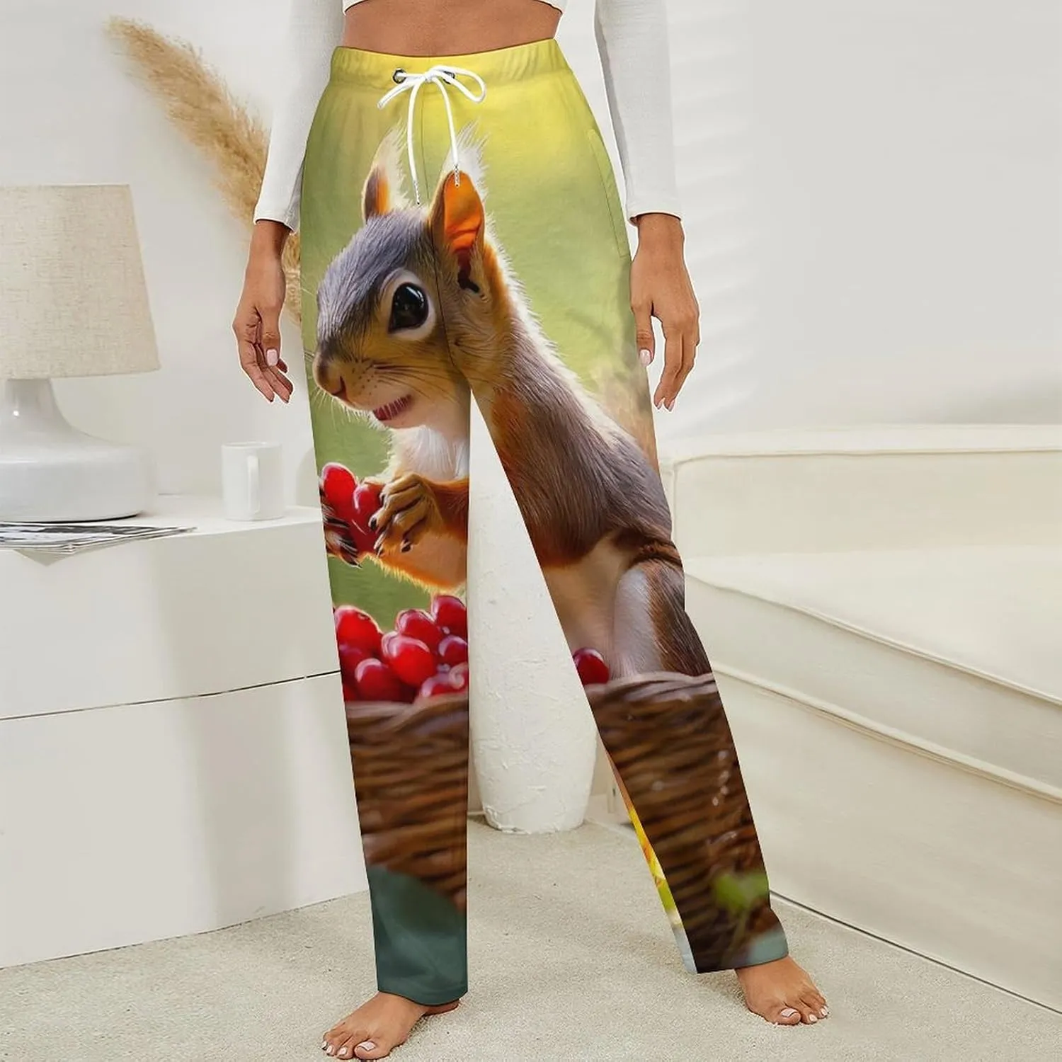 Squirrel Printed Women's Pajama Pants Fleece Warm Pj Bottoms Sleepwear Lounge Pants Loungewear