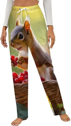 Squirrel Printed Women's Pajama Pants Fleece Warm Pj Bottoms Sleepwear Lounge Pants Loungewear