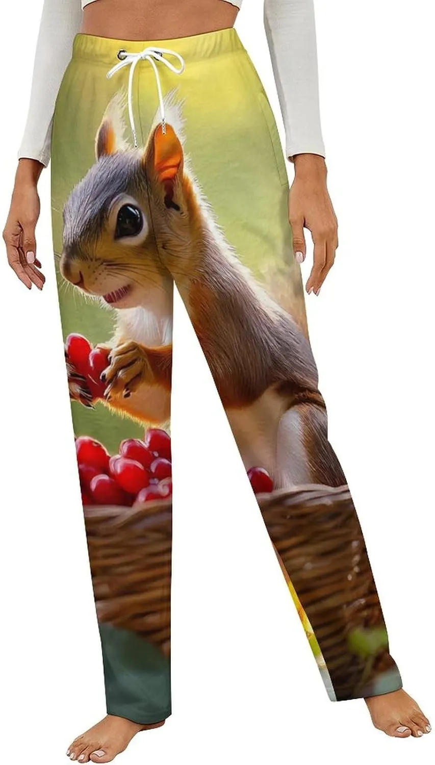 Squirrel Printed Women's Pajama Pants Fleece Warm Pj Bottoms Sleepwear Lounge Pants Loungewear