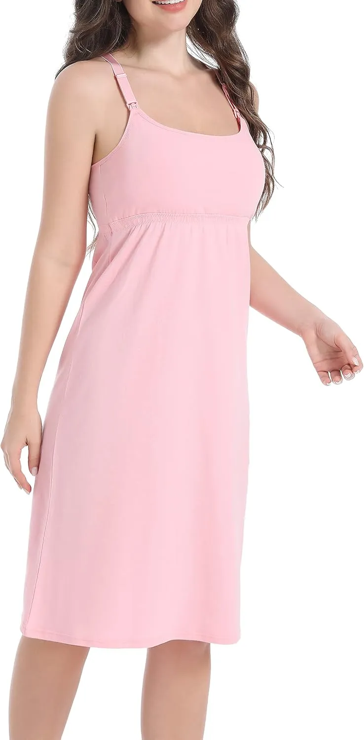 SUIEK 3-Pack Maternity Nursing Nightgown Cotton Breastfeeding Dress Pregnancy Tank Tops Sleepwear