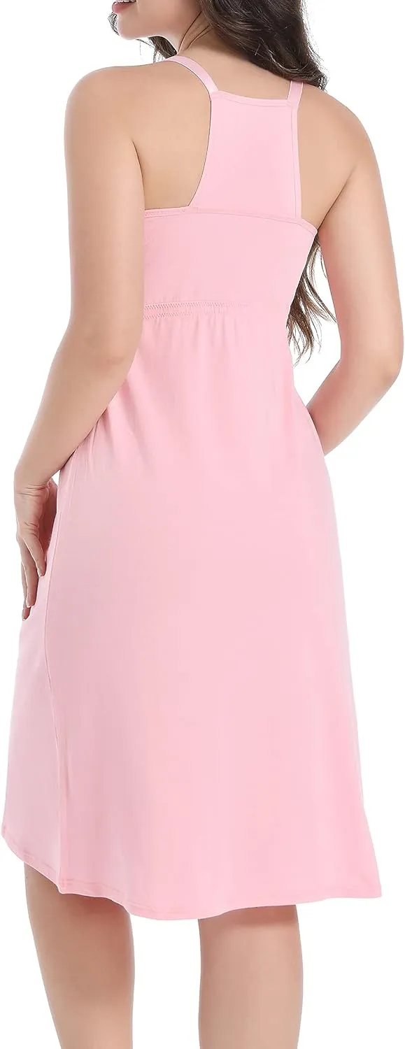 SUIEK 3-Pack Maternity Nursing Nightgown Cotton Breastfeeding Dress Pregnancy Tank Tops Sleepwear