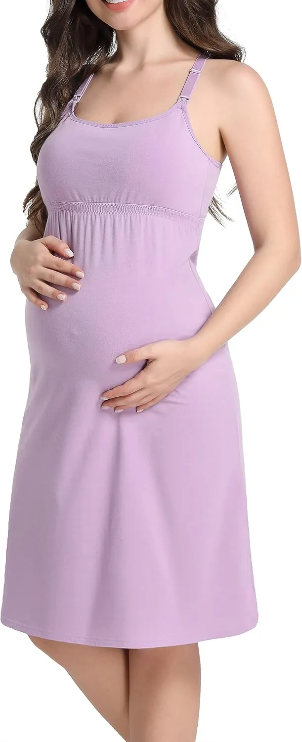 SUIEK 3-Pack Maternity Nursing Nightgown Cotton Breastfeeding Dress Pregnancy Tank Tops Sleepwear