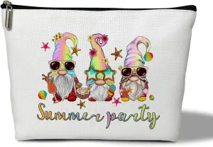 Summer Party Cosmetic Bag Women Makeup Bag Gnome Gifts For Women, Beach Vacation Gift for Her Girlfriend Sister Mother Aunt, Purse Travel Organizer Toiletry Pouch Accessories Case zipper Bag -01