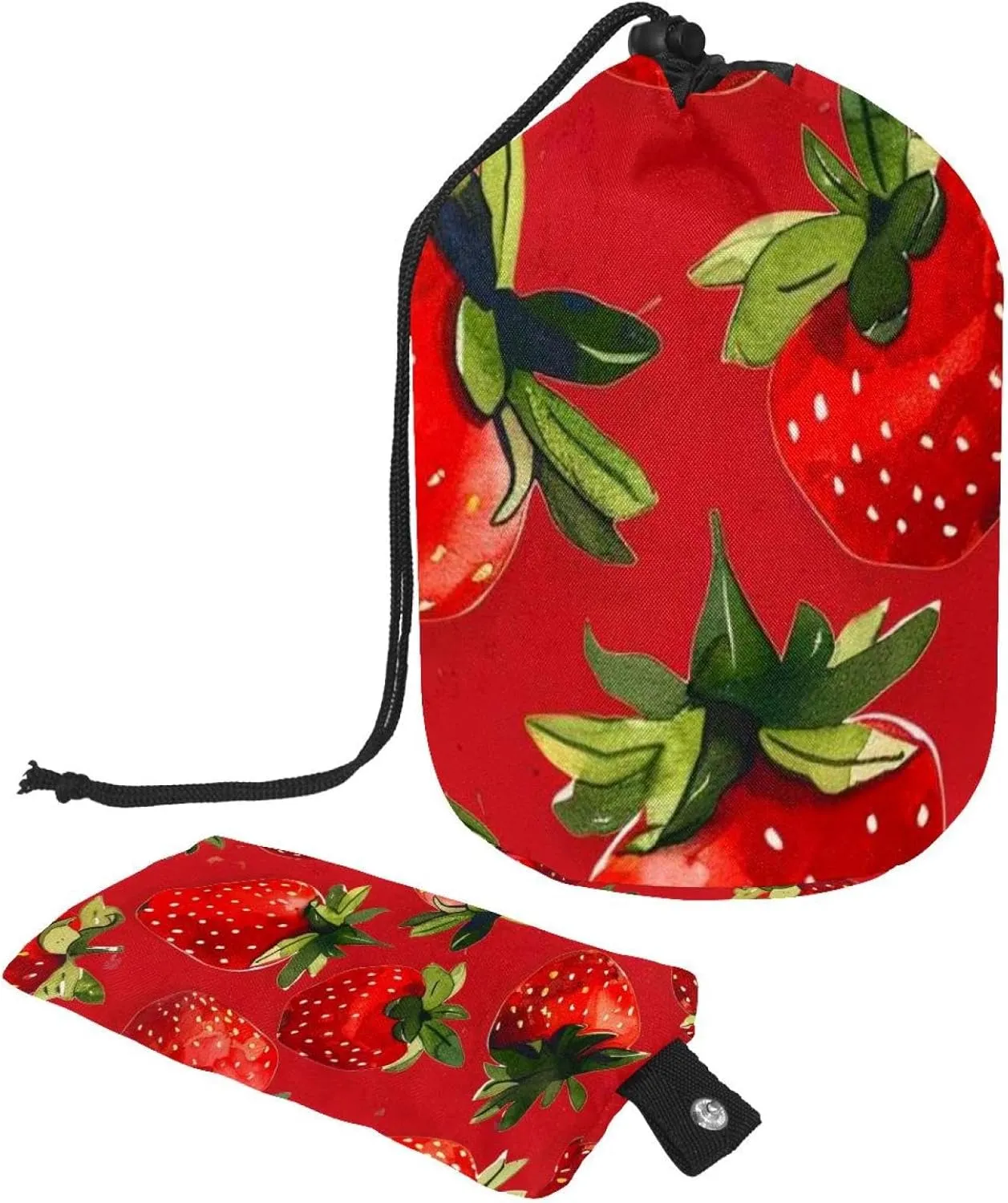 Summer Strawberries Pattern Red Travel Cosmetic Bags Makeup Bag for Women, Foldable Drawstring Travel Cosmetic Bags, Portable Toiletry Bucket Bag