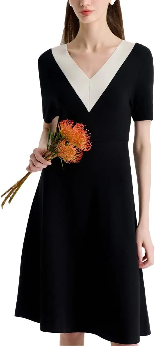 Summer Tweed Dresses for Women Short Sleeve A-Line Mini Crew Neck Lace Elegant Dress Casual Daily