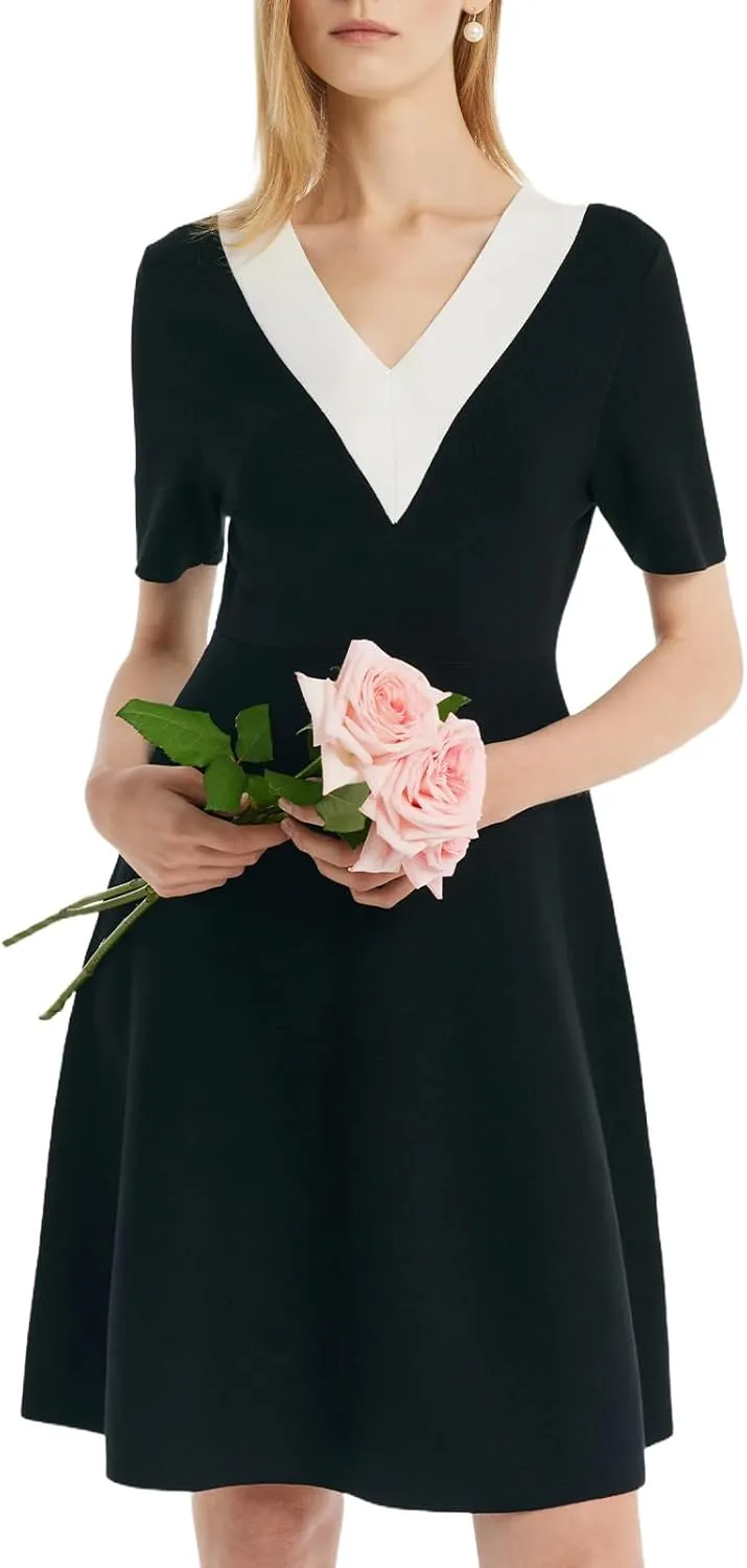 Summer Tweed Dresses for Women Short Sleeve A-Line Mini Crew Neck Lace Elegant Dress Casual Daily