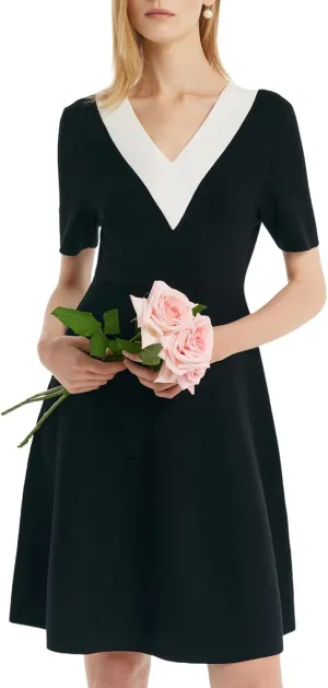 Summer Tweed Dresses for Women Short Sleeve A-Line Mini Crew Neck Lace Elegant Dress Casual Daily