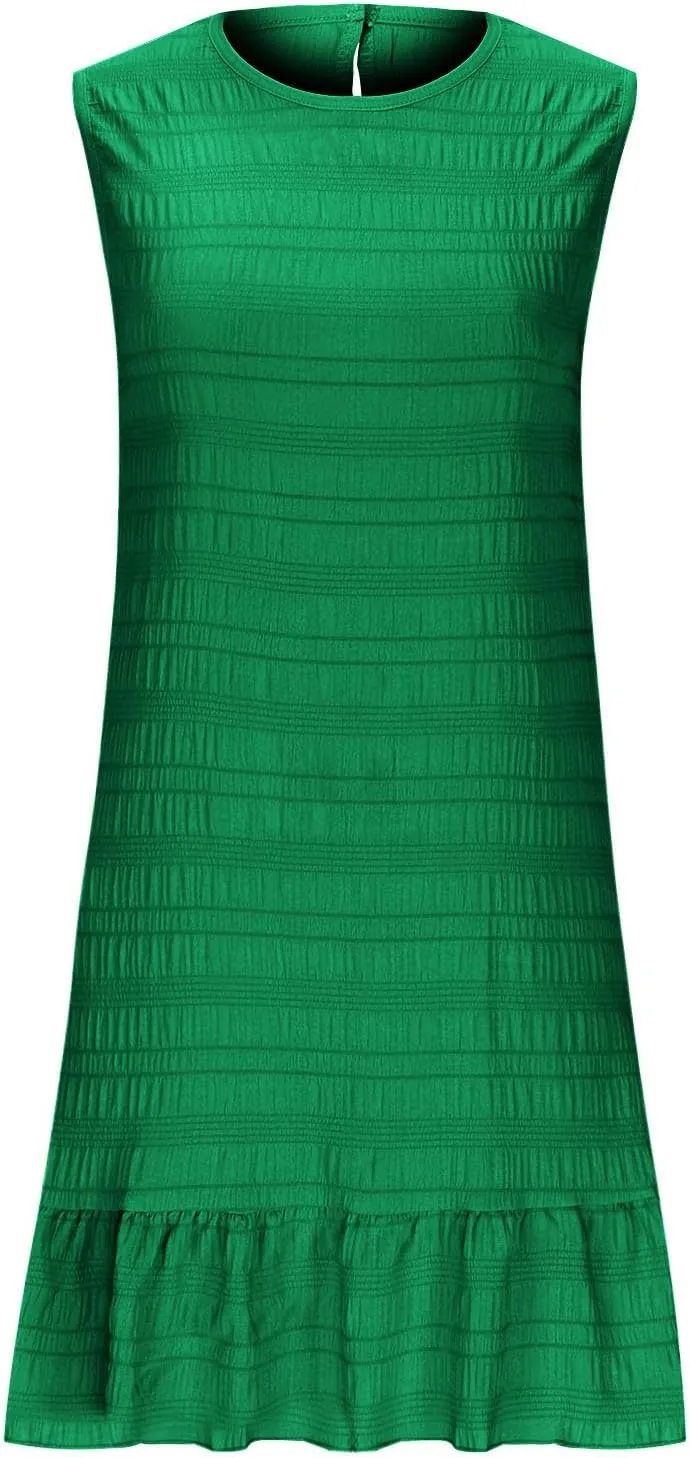 Sundresses for Women Summer Casual Dress Mini Beach Dresses Sexy Sleeveless Tank Dress Trendy Smocked Ruffle Dresses
