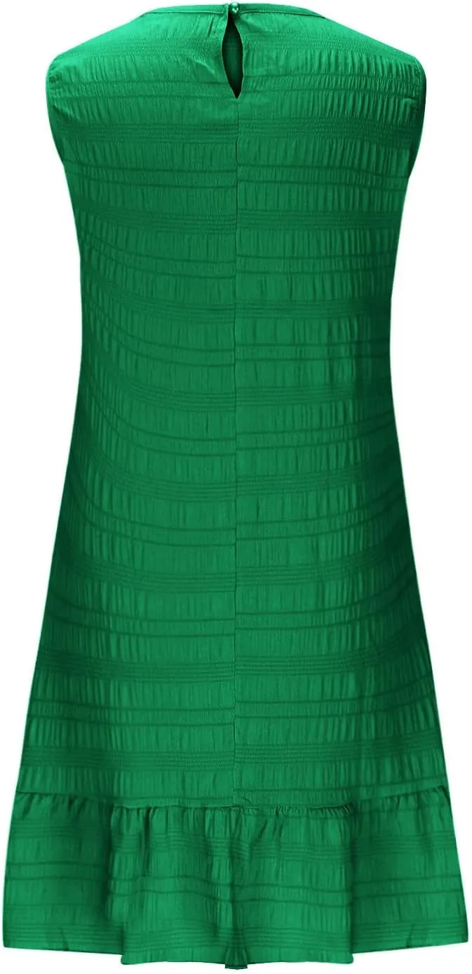 Sundresses for Women Summer Casual Dress Mini Beach Dresses Sexy Sleeveless Tank Dress Trendy Smocked Ruffle Dresses