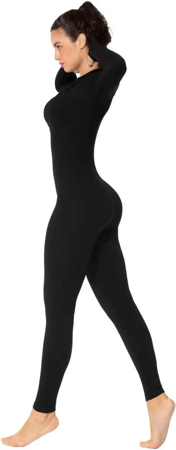 Sunzel Long Sleeve Jumpsuits for Women, Ribbed One Piece Casual Yoga Workout Zip Front Bodycon, Legging Fit & Thumbhole