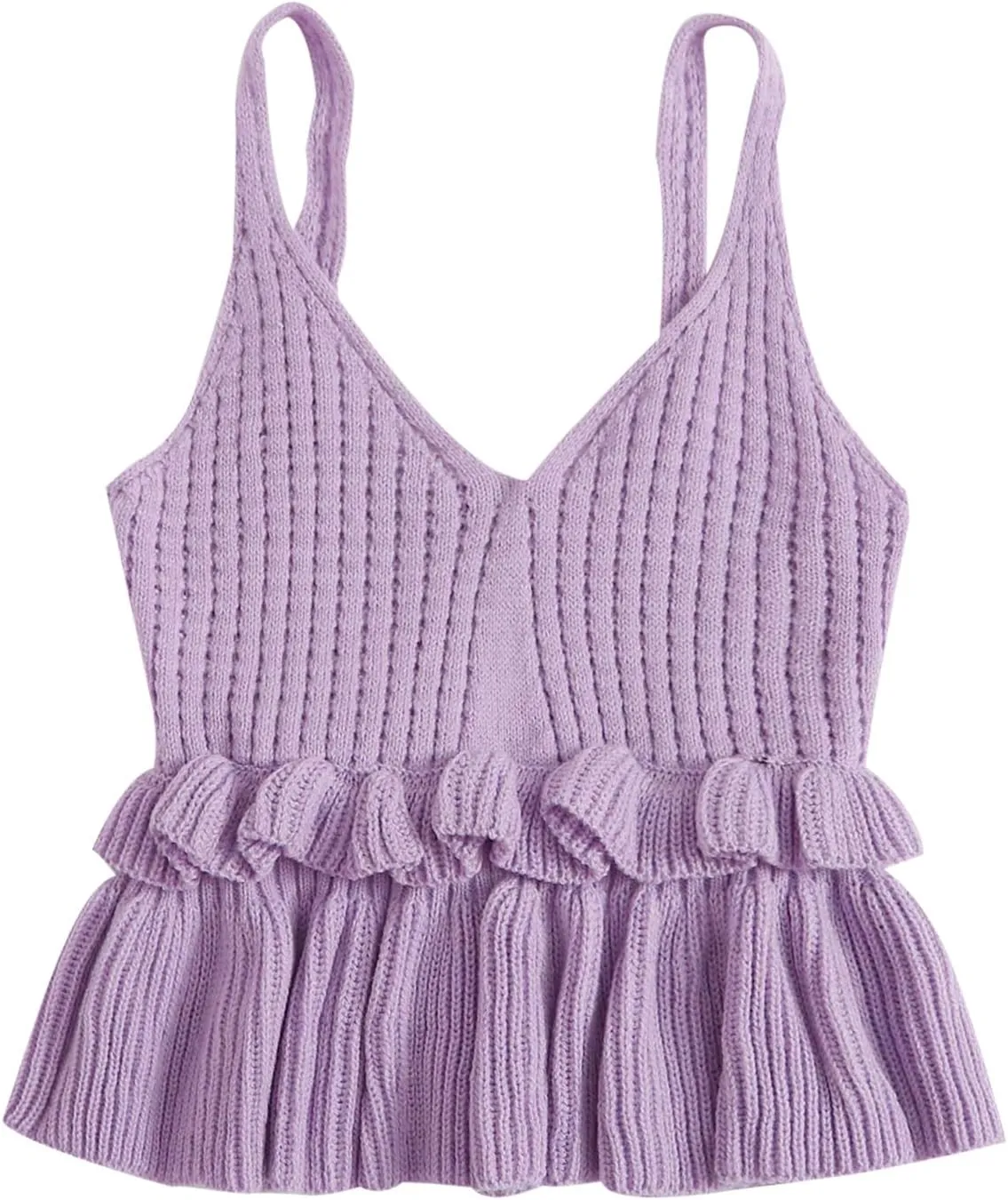 SweatyRocks Women's Casual Spaghetti Strap Ruffle Hem Peplum Cropped Knit Sweater