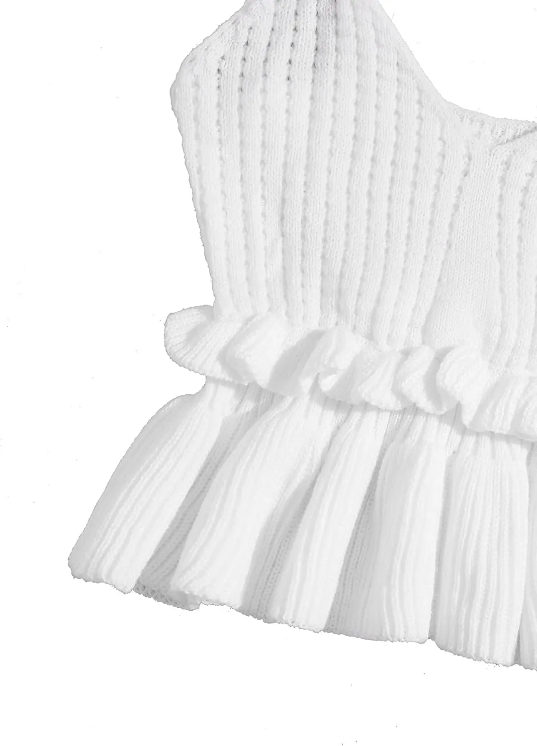 SweatyRocks Women's Casual Spaghetti Strap Ruffle Hem Peplum Cropped Knit Sweater