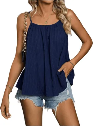SweatyRocks Women's Summer Tank Top Spaghetti Strap Pleated Camisole Sleeveless Loose Cami Tops