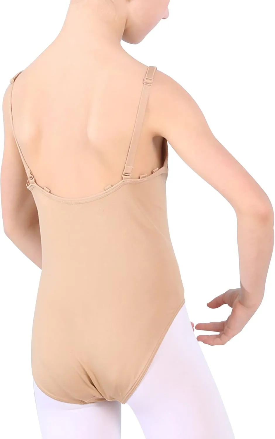 TENVDA Girls Seamless Camisole Undergarment Leotard Nude White Bodysuits Size 3-16 Years Old for Ballet Dance Gymnastics