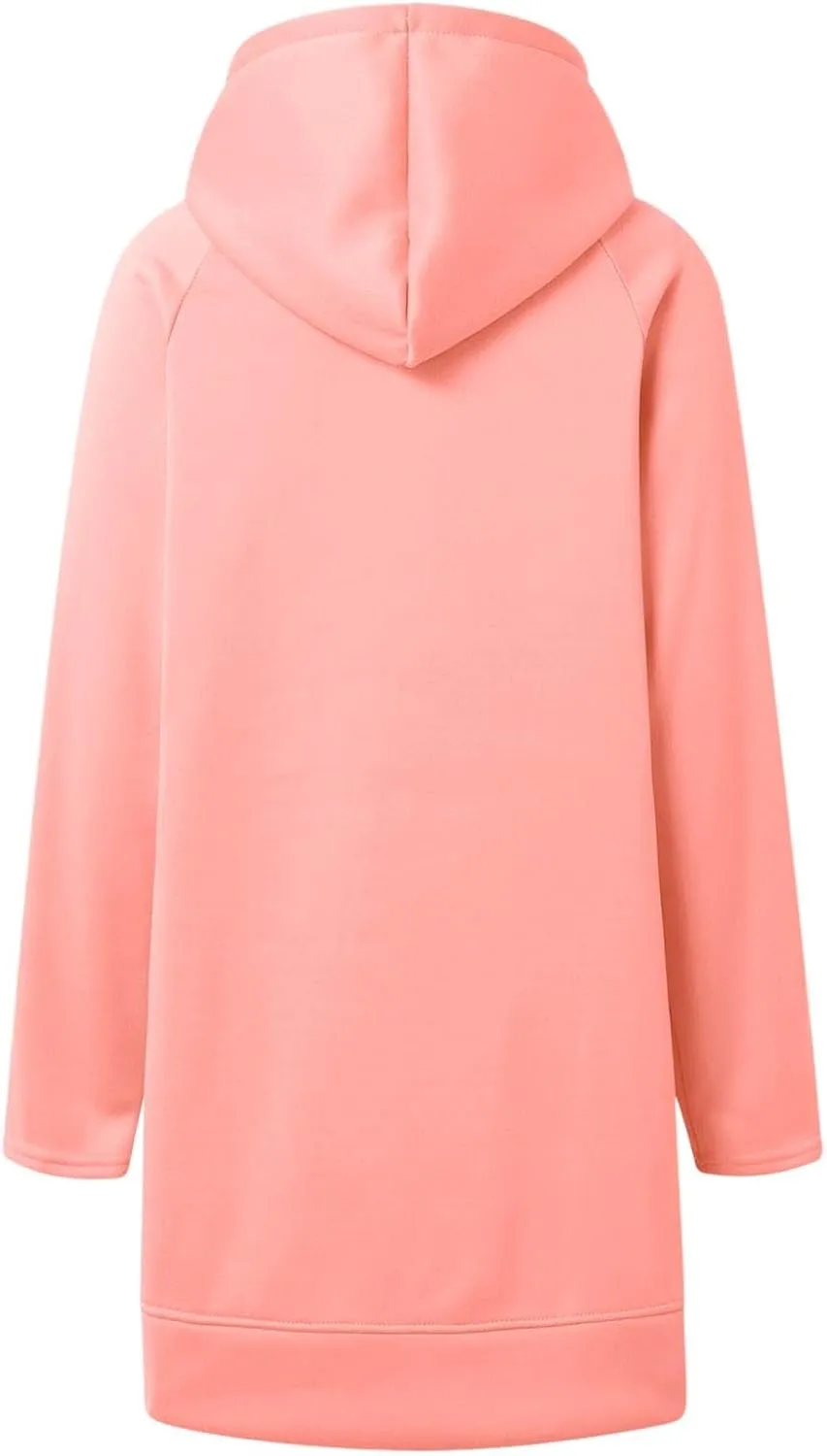 The Warmy Oversized Hoodie Dress for Womens Long Sleeve Split Hem Drawstring Midi Dress Pullover Hoodies with Pocket
