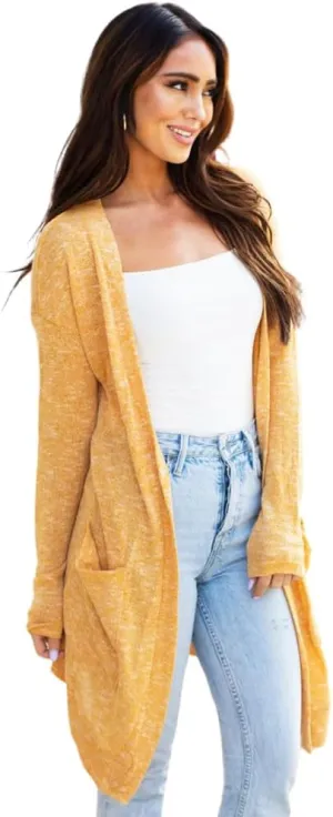 Tickled Teal Women's Open Long Sleeve Lightweight Knit Cardigan with Pockets