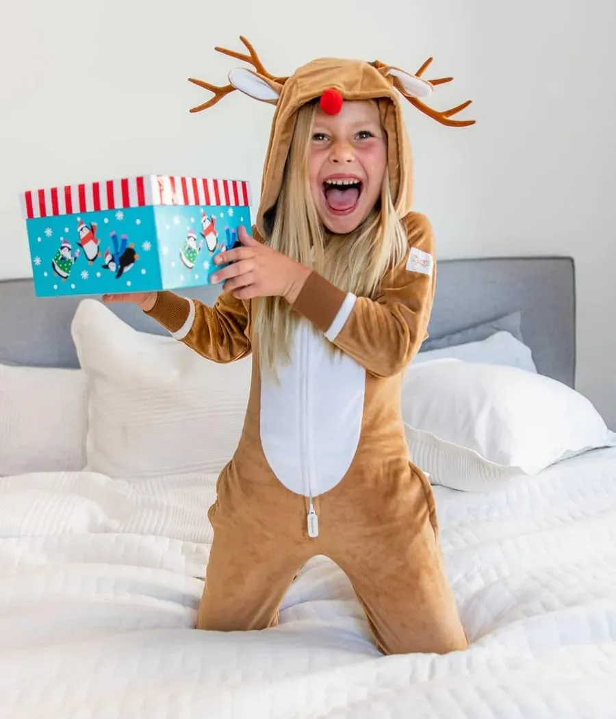 Tipsy Elves Rudolph The Red-Nosed Reindeer Jumpsuit Costume - Cute Brown Rudolf Holiday Animal Onesie for The Family
