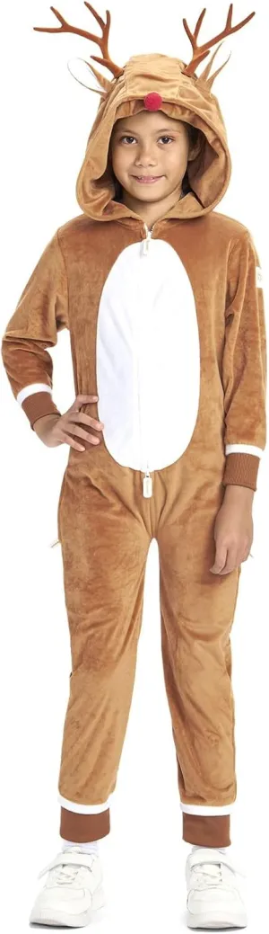 Tipsy Elves Rudolph The Red-Nosed Reindeer Jumpsuit Costume - Cute Brown Rudolf Holiday Animal Onesie for The Family