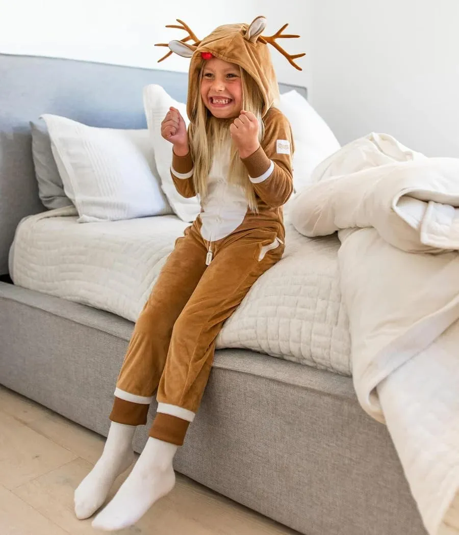 Tipsy Elves Rudolph The Red-Nosed Reindeer Jumpsuit Costume - Cute Brown Rudolf Holiday Animal Onesie for The Family