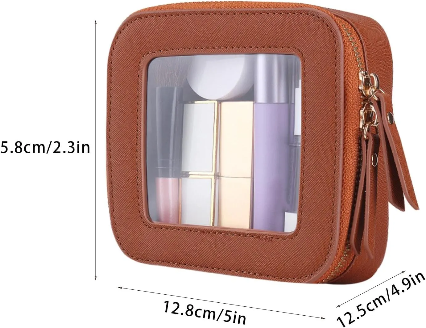 Travel Cosmetic Bag, Travel Make Up Bag, Zippered Portable Makeup Bag, Lightweight Storage Bags 5.04 x 4.92 x 2.28 Inches for Travelling, Home, Camping (Black, Pink, Beige, Light Brown)