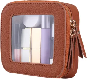 Travel Cosmetic Bag, Travel Make Up Bag, Zippered Portable Makeup Bag, Lightweight Storage Bags 5.04 x 4.92 x 2.28 Inches for Travelling, Home, Camping (Black, Pink, Beige, Light Brown)